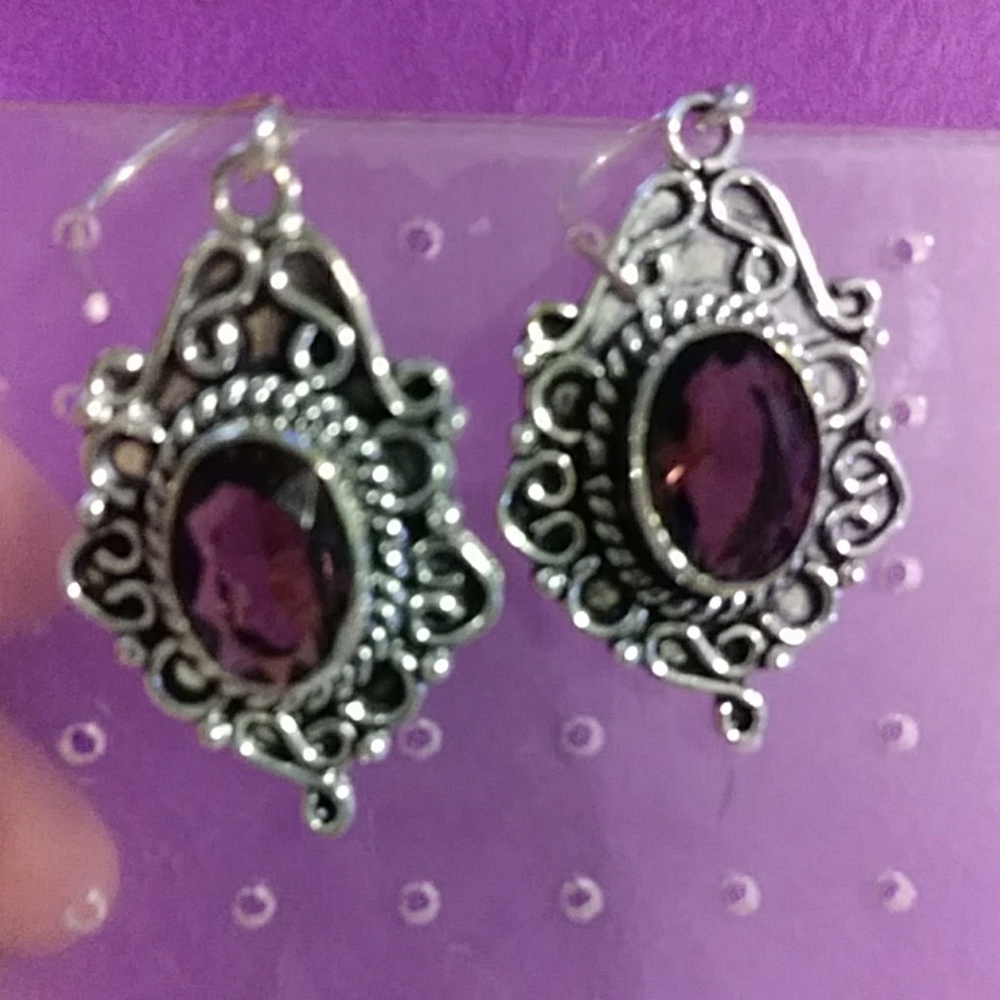 2-1/4"" AFRICAN AMETHYST EARRINGS/STERLING.